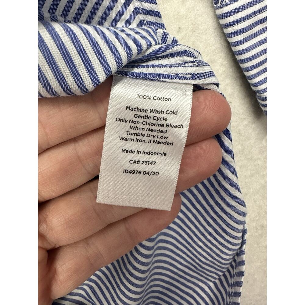 Talbots Womens Small Button Up Ruffle Striped Long Sleeves Blue White - Picture 5 of 7